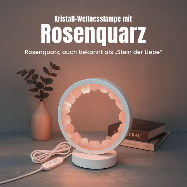 Rosenquarz Kristall-Wellnesslampe mit USB-Anschluss, 10&times;22&times;18cm, Lila image number 2